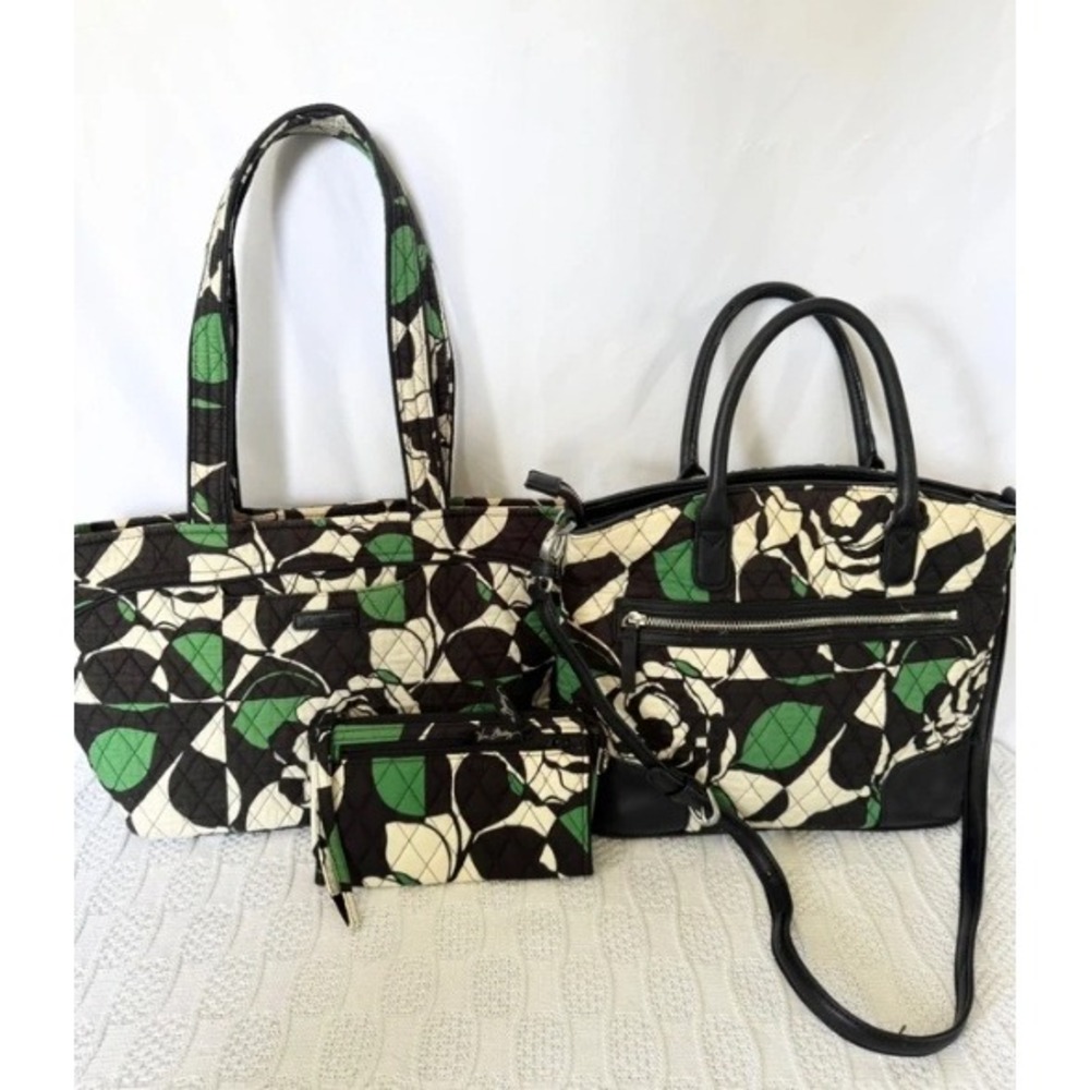 Vera Bradley Imperial Rose 3pc Set: Quilted Tote Bag, Crossbody Satchel & Wallet
